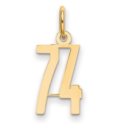 14K Yellow Gold Small Elongated Number 74 Charm