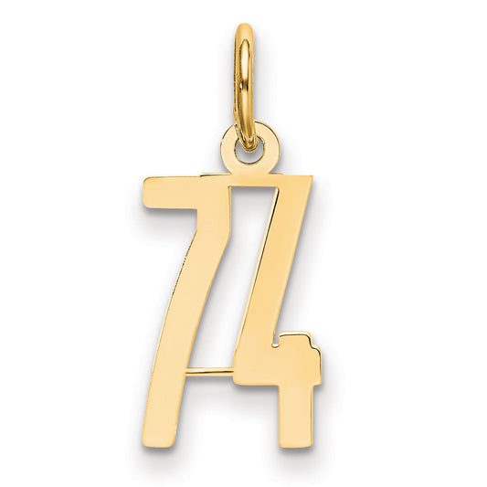 14K Yellow Gold Small Elongated Number 74 Charm