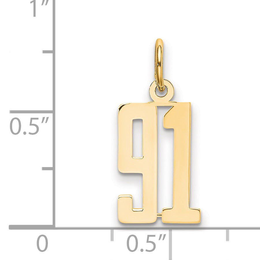 14K Yellow Gold Small Elongated Number 91 Charm