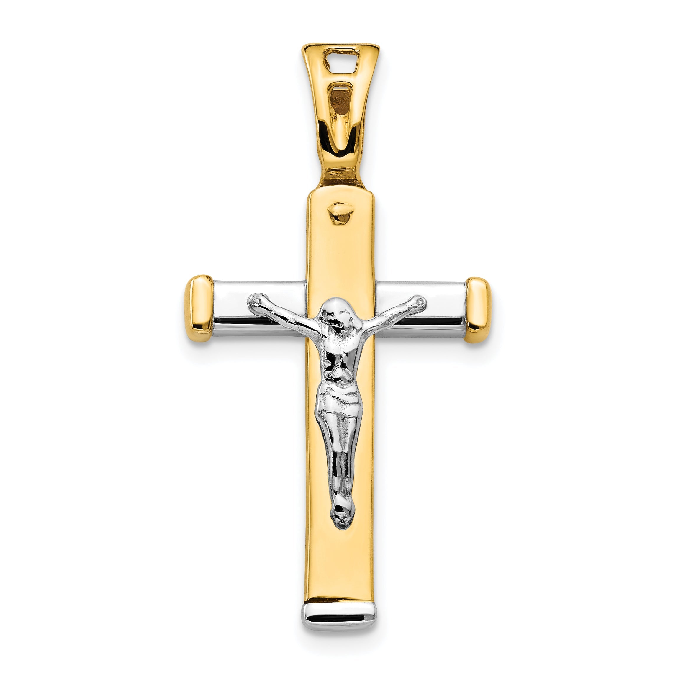 14K Two Tone Polished Crucifix Pendant