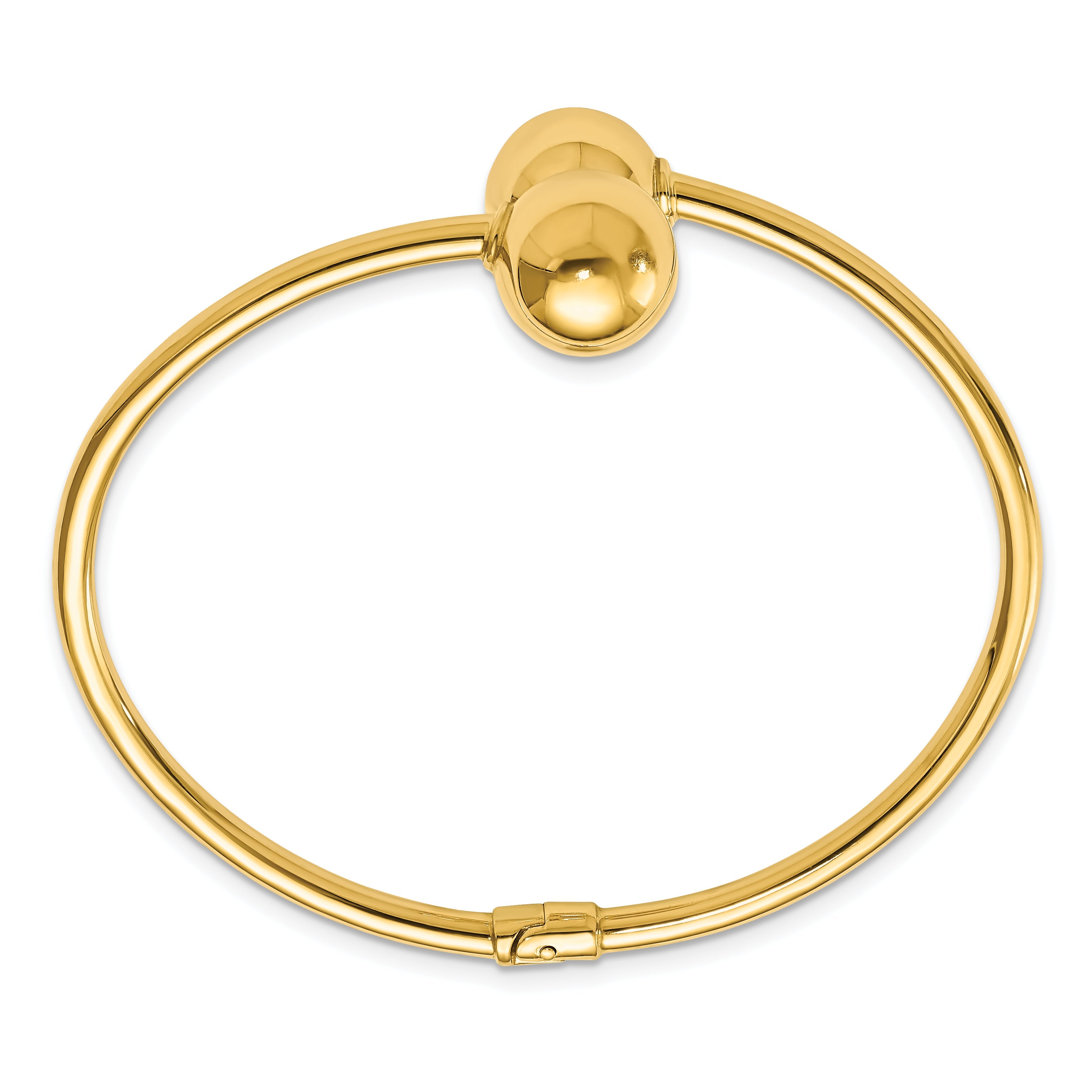 14K Yellow Gold Polished Bypass Beads Hinged Cuff Bangle