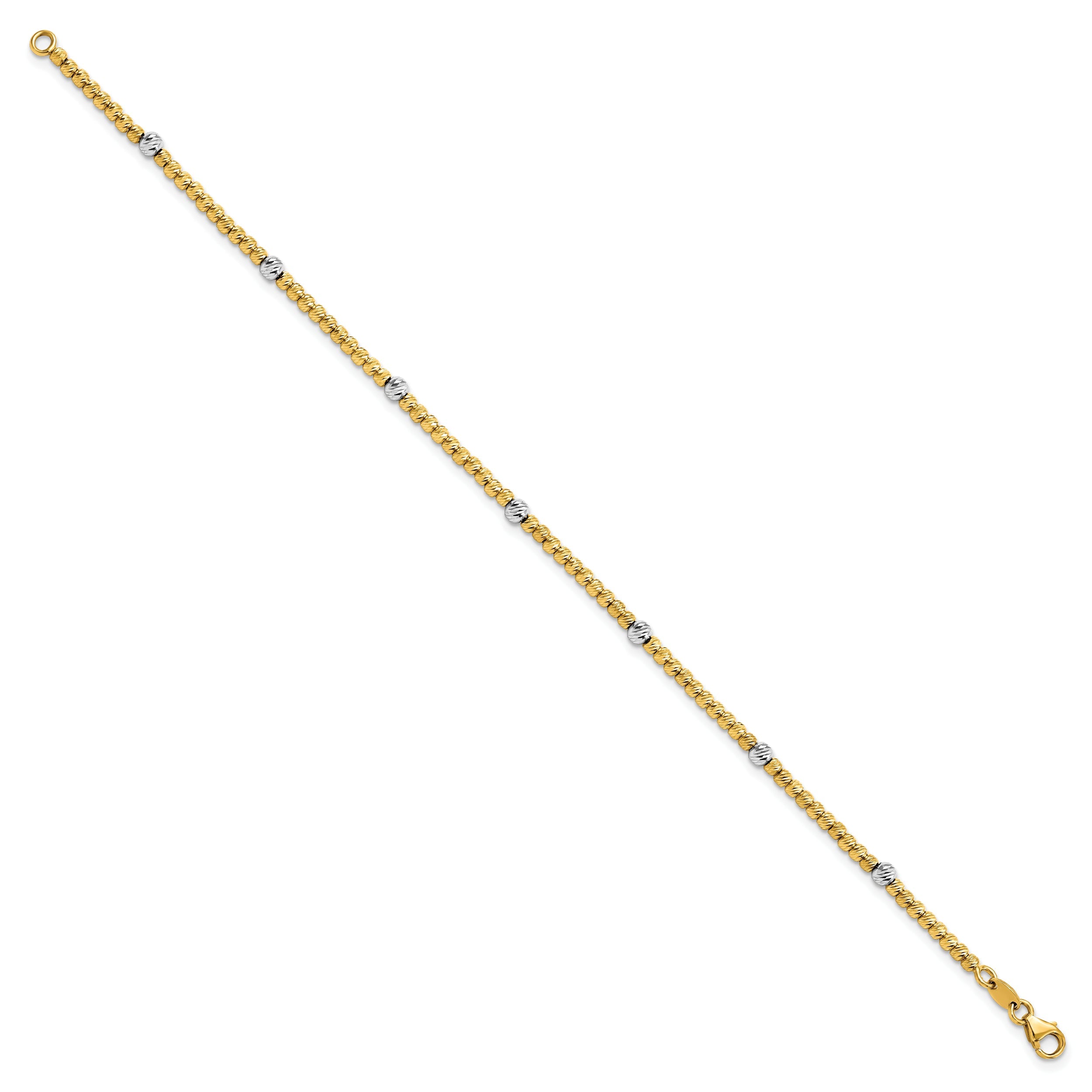 14K Two Tone Polished D/C Beaded Bracelet