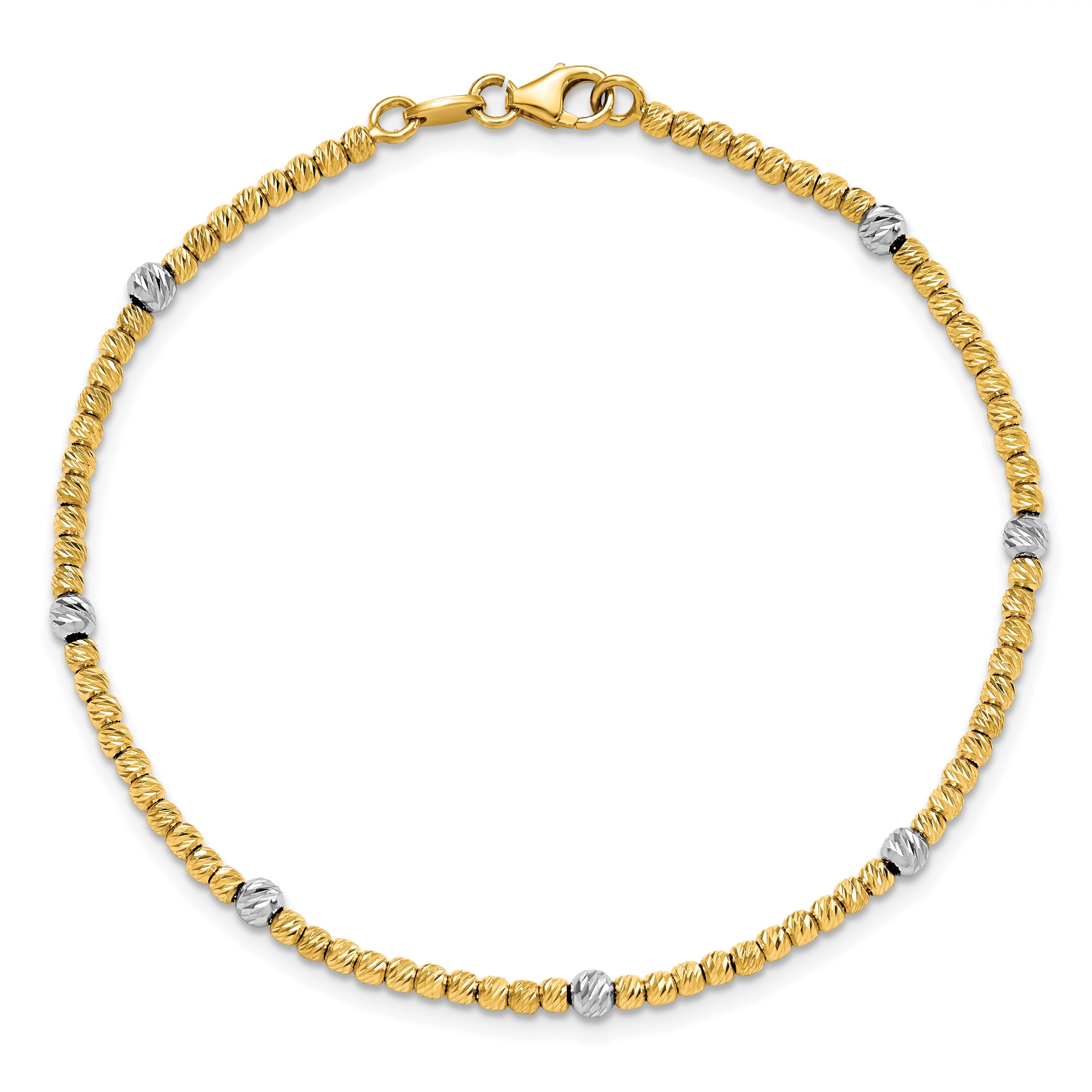 14K Two Tone Polished D/C Beaded Bracelet