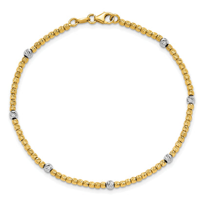 14K Two Tone Polished D/C Beaded Bracelet