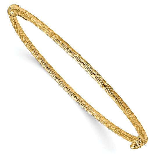 14K Yellow Gold Polished And Textured Hinged Bangle
