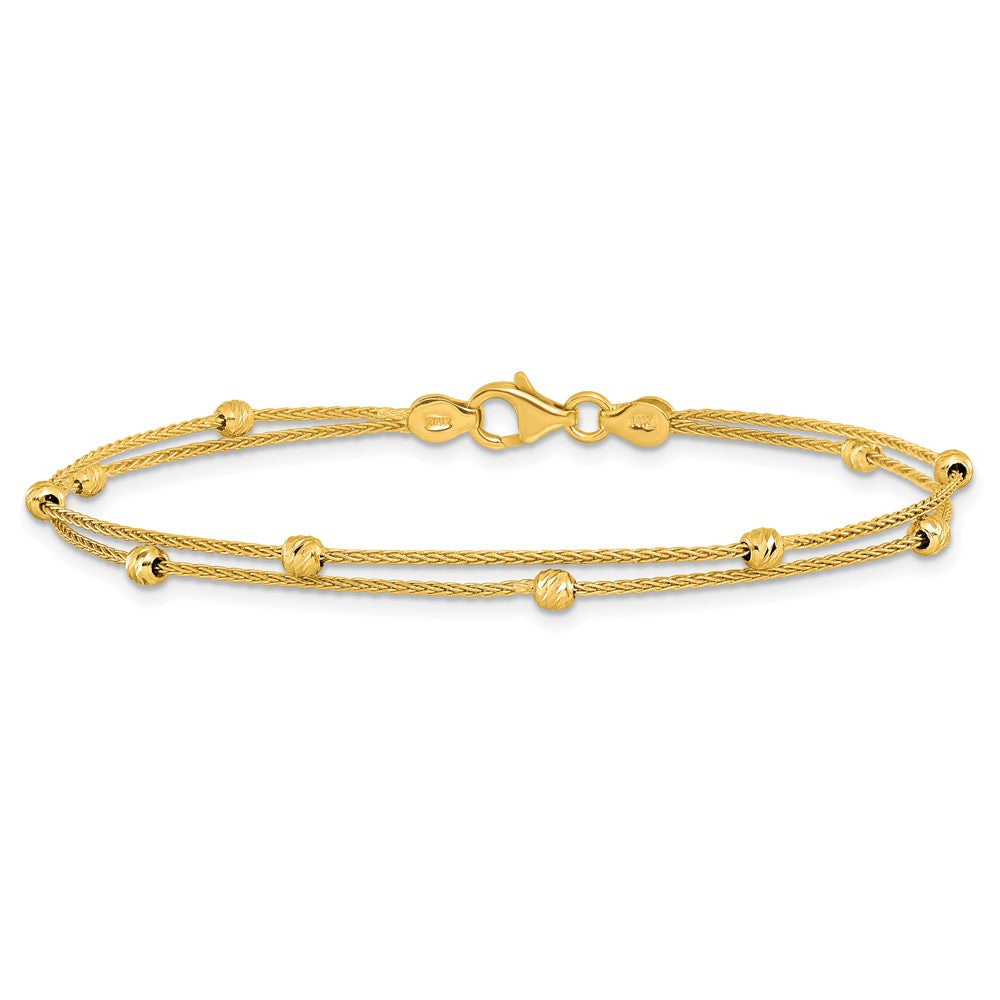 14K Yellow Gold Polished And Diamond Cut Beads 2 Strand Bracelet