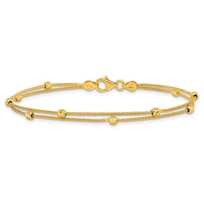 14K Yellow Gold Polished And Diamond Cut Beads 2 Strand Bracelet
