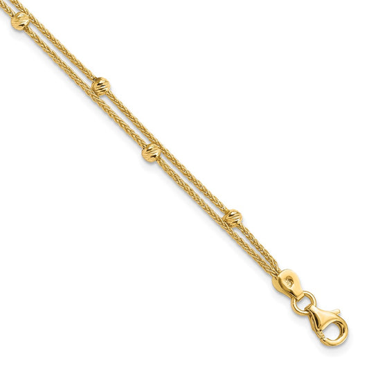 14K Yellow Gold Polished And Diamond Cut Beads 2 Strand Bracelet