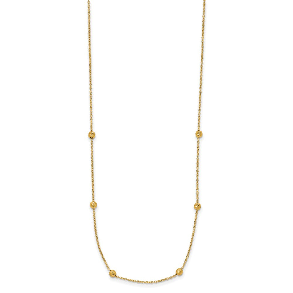 14K Yellow Gold Polished D/C Beaded 17In With 2In Ext. Necklace