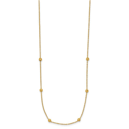 14K Yellow Gold Polished D/C Beaded 17In With 2In Ext. Necklace