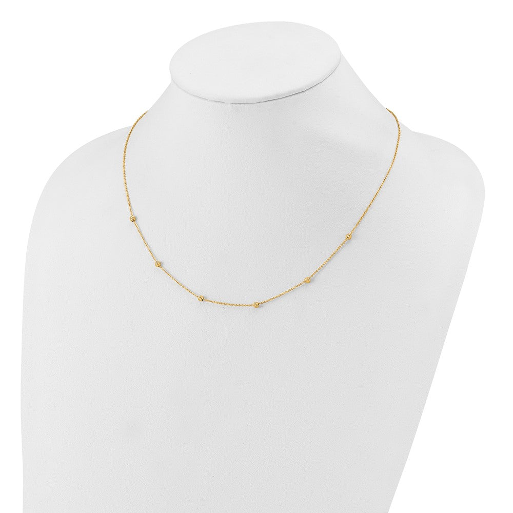 14K Yellow Gold Polished D/C Beaded 17In With 2In Ext. Necklace
