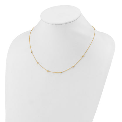 14K Yellow Gold Polished D/C Beaded 17In With 2In Ext. Necklace