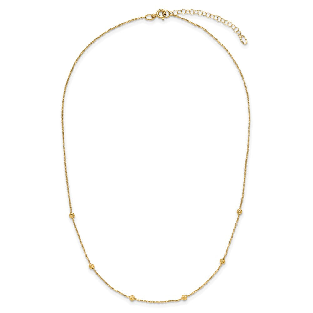14K Yellow Gold Polished D/C Beaded 17In With 2In Ext. Necklace
