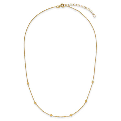 14K Yellow Gold Polished D/C Beaded 17In With 2In Ext. Necklace