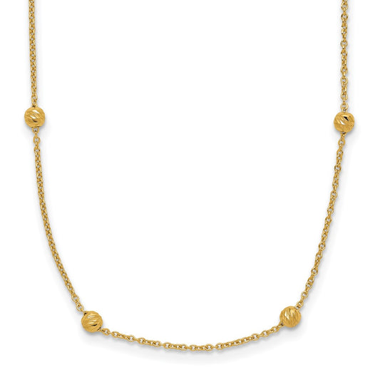 14K Yellow Gold Polished D/C Beaded 17In With 2In Ext. Necklace