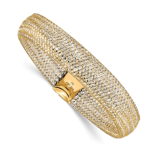 14K Yellow & Rhodium Polished Mesh Stretch Bracelet