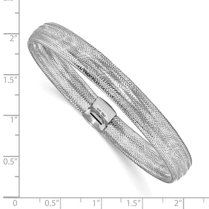 14K Yellow & Rhodium With White Plating Polished Mesh Stretch Bracelet