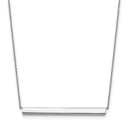 14K White Gold Polished With 1In Ext. Bar Necklace