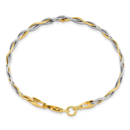 14K Yellow & Rhodium W/Rhodium Polished Twisted Bracelet