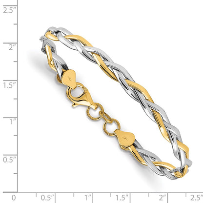 14K Yellow & Rhodium W/Rhodium Polished Twisted Bracelet