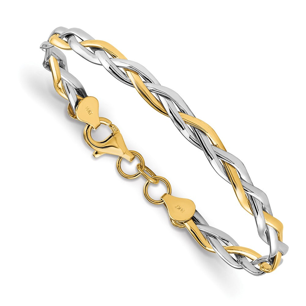 14K Yellow & Rhodium W/Rhodium Polished Twisted Bracelet