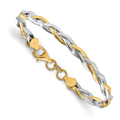 14K Yellow & Rhodium W/Rhodium Polished Twisted Bracelet