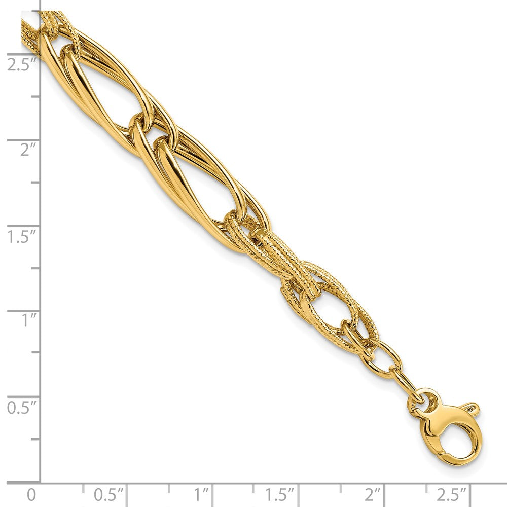 7 Inch 14K Polished And Textured W/.75 In Ext. Fancy Link Bracelet