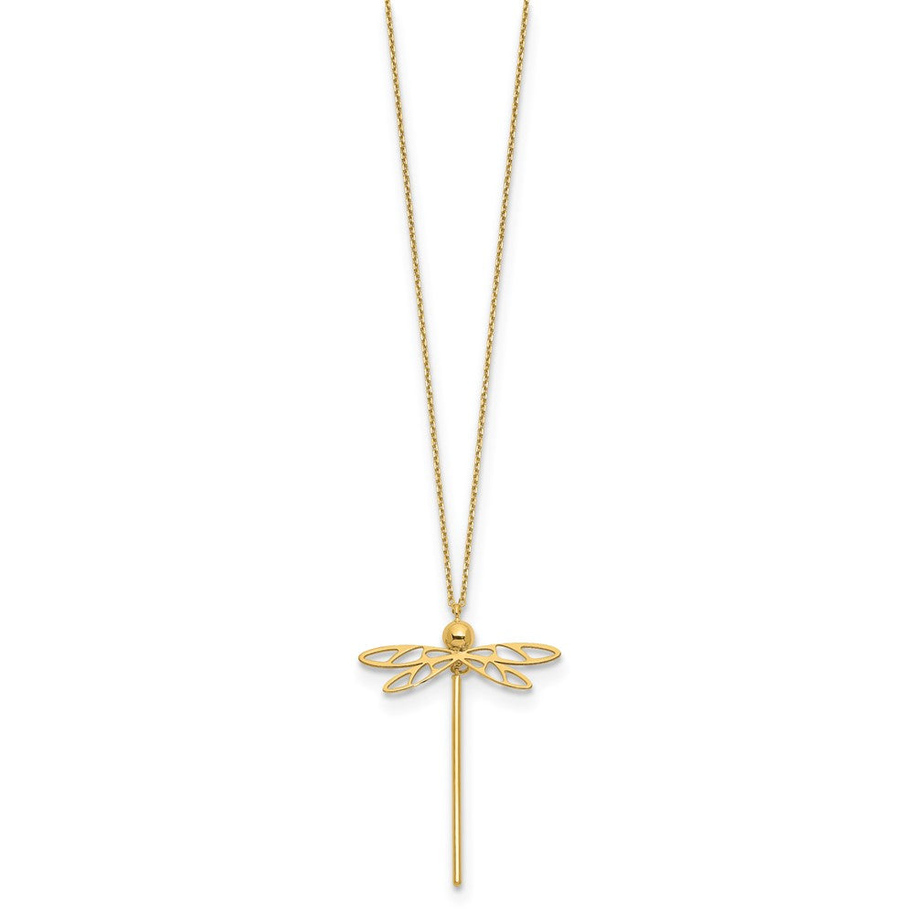 14K Yellow Gold Polished Dragonfly 2 In Ext. Necklace
