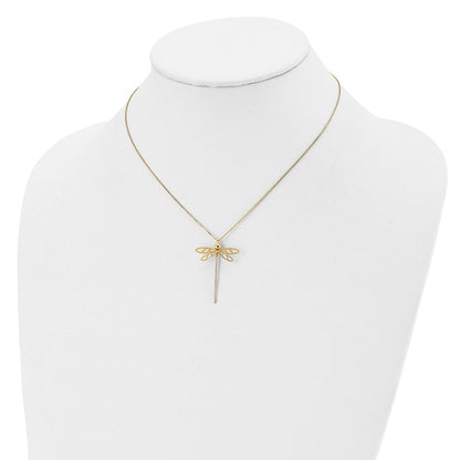 14K Yellow Gold Polished Dragonfly 2 In Ext. Necklace