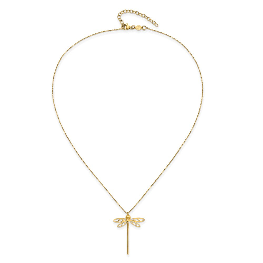 14K Yellow Gold Polished Dragonfly 2 In Ext. Necklace