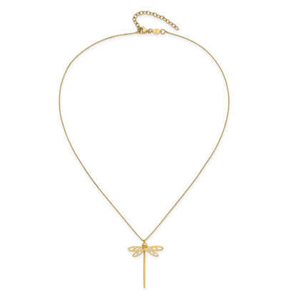 14K Yellow Gold Polished Dragonfly 2 In Ext. Necklace