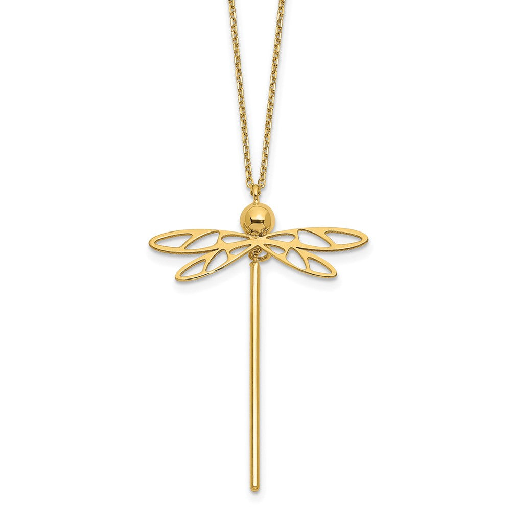 14K Yellow Gold Polished Dragonfly 2 In Ext. Necklace