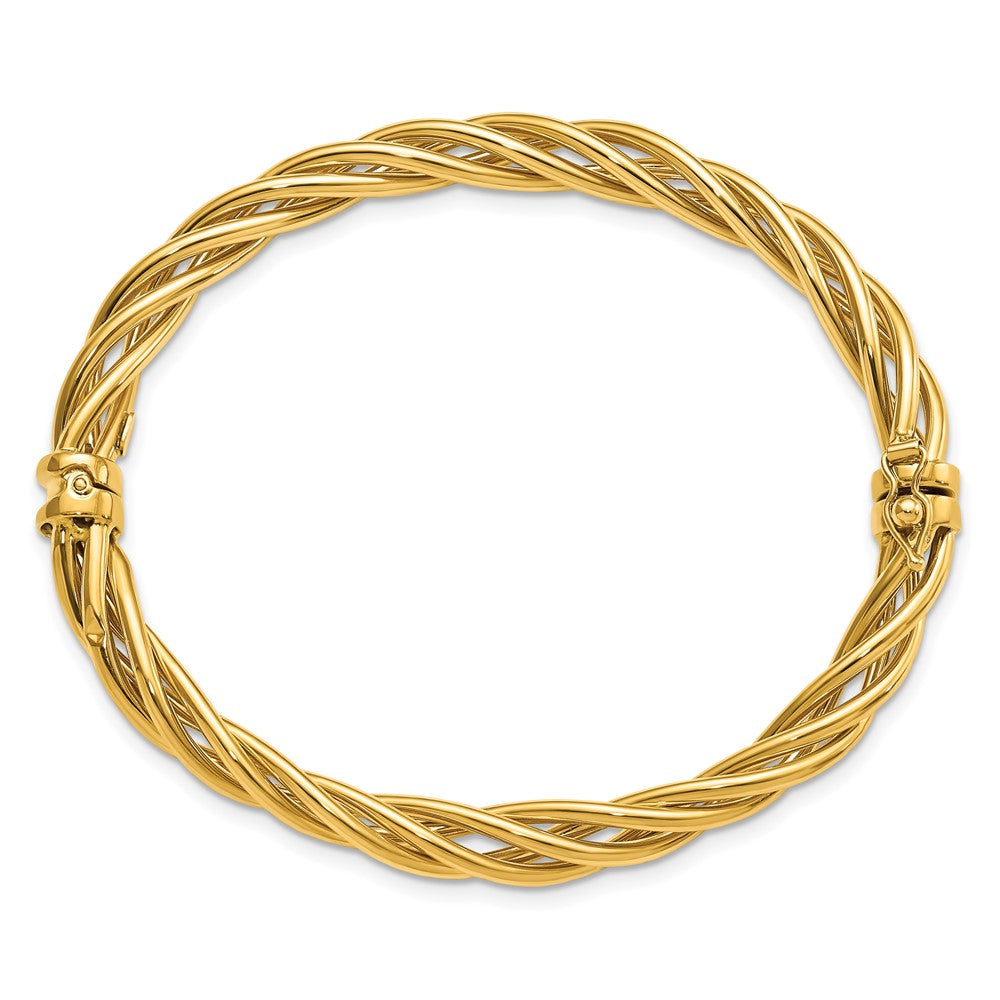 14K Yellow Gold Polished Twisted Hinged Bangle