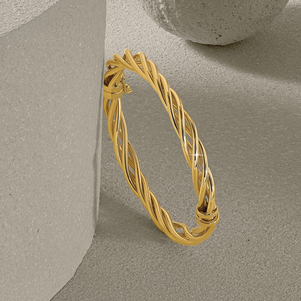 14K Yellow Gold Polished Twisted Hinged Bangle