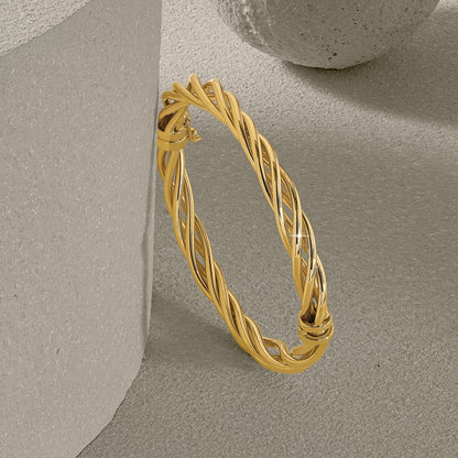14K Yellow Gold Polished Twisted Hinged Bangle