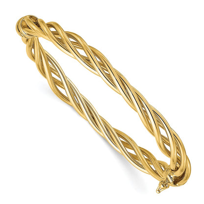 14K Yellow Gold Polished Twisted Hinged Bangle