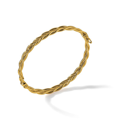 14K Yellow Gold Polished Weaved Hinged Bangle