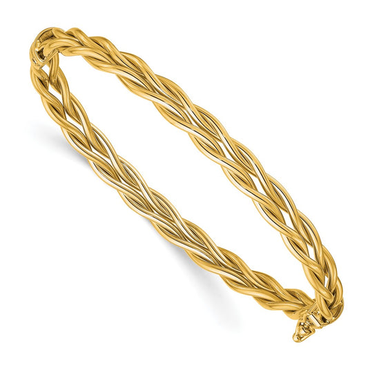 14K Yellow Gold Polished Weaved Hinged Bangle