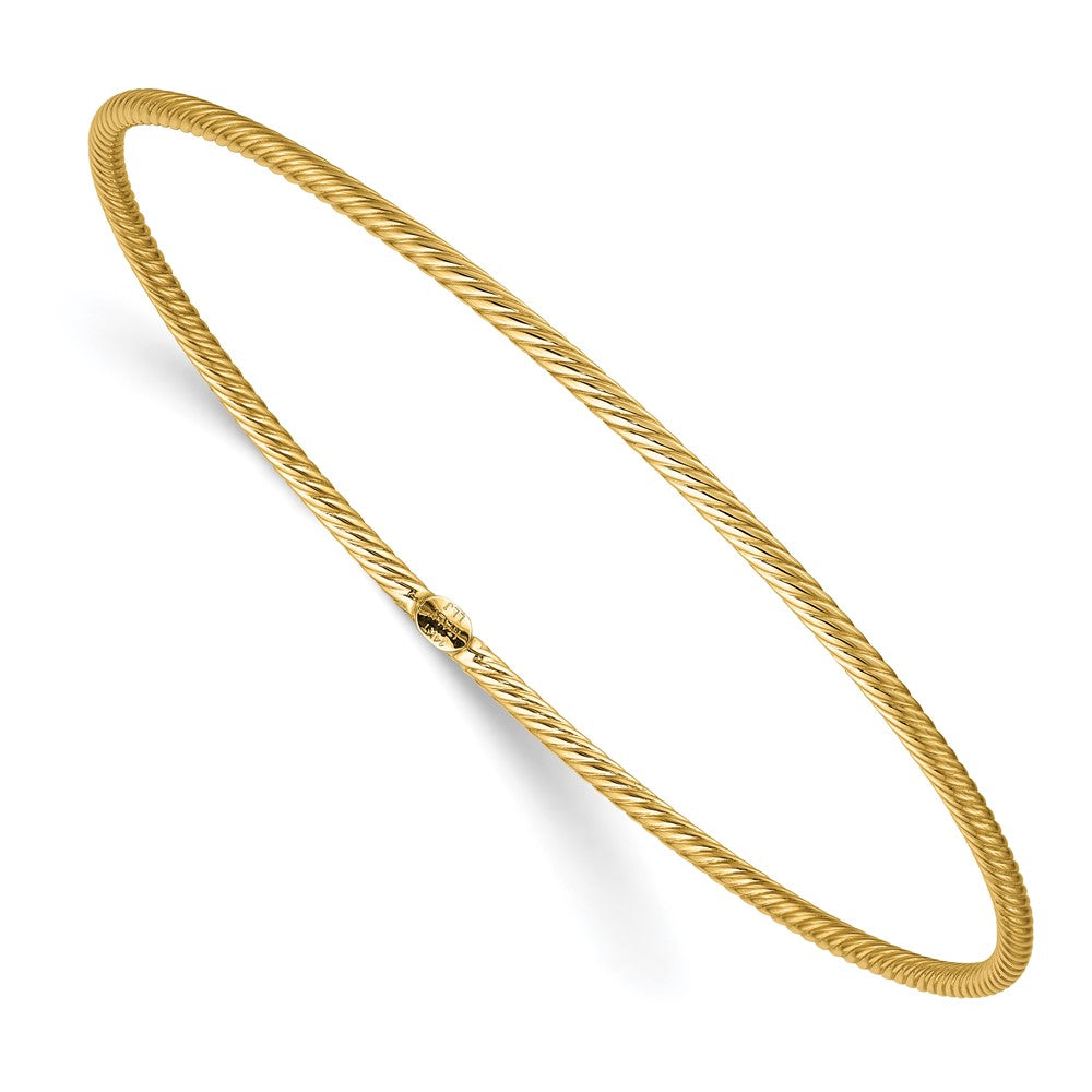 14K Yellow Gold Polished Textured Slip On Bangle