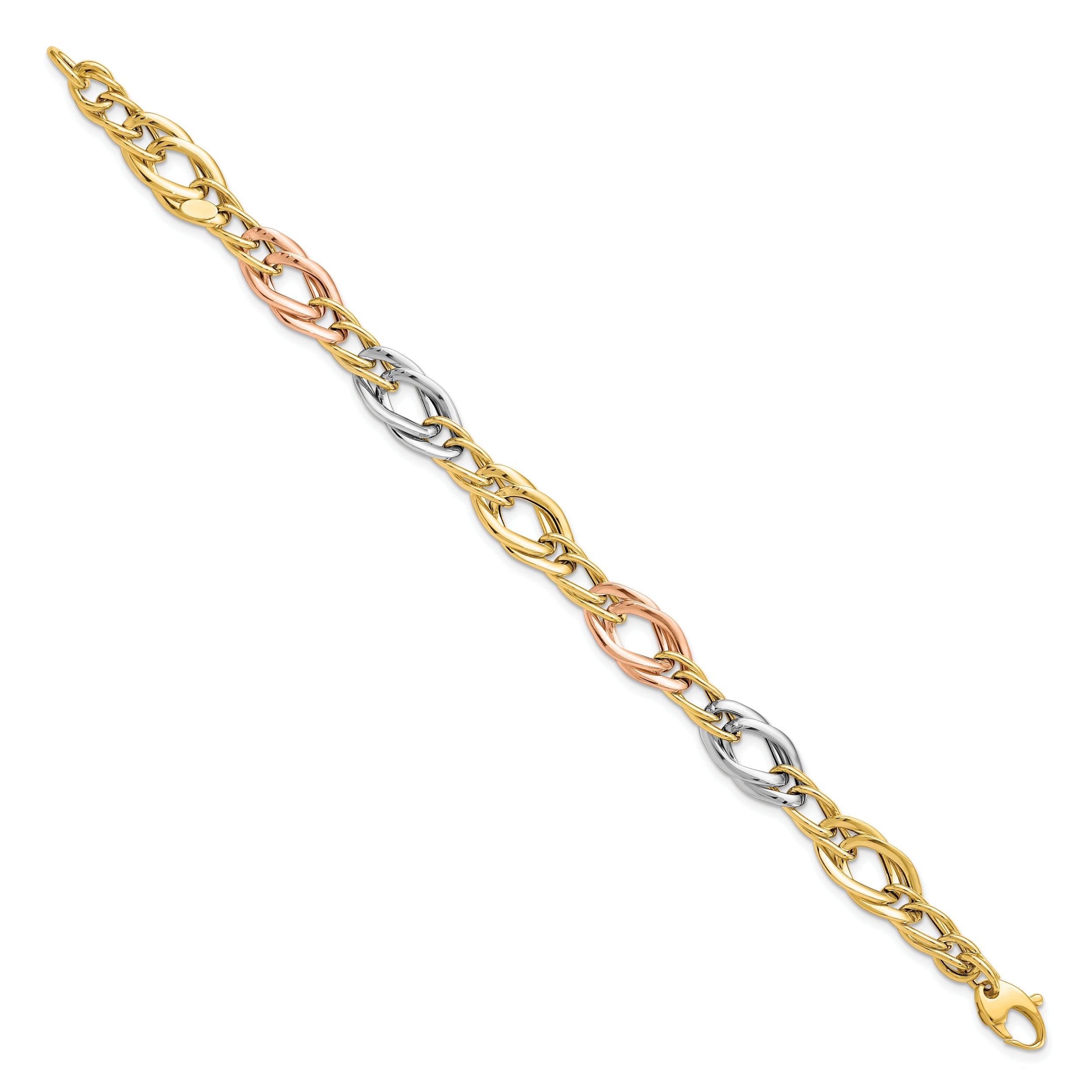 14K Tri Color Polished Link Bracelet