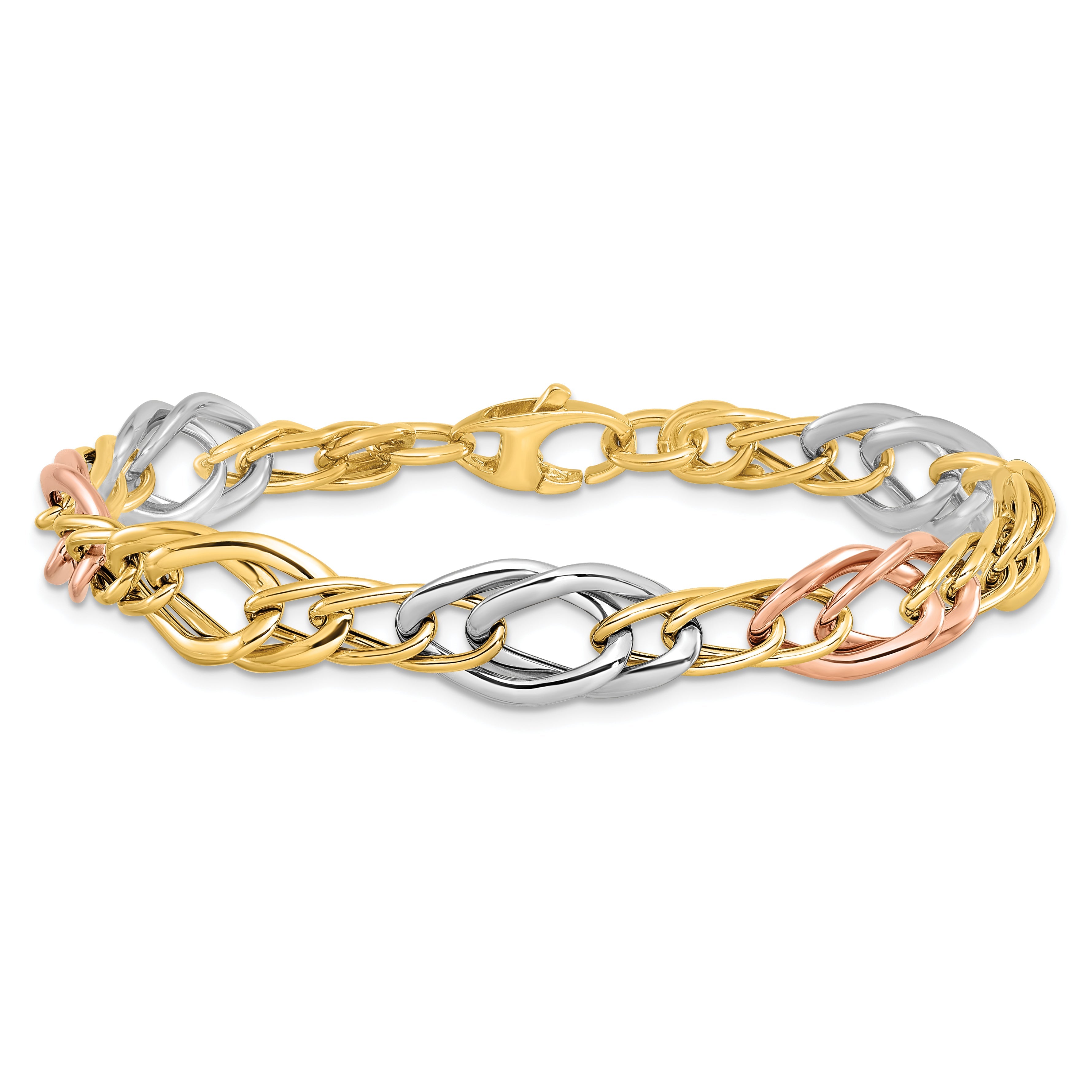 14K Tri Color Polished Link Bracelet
