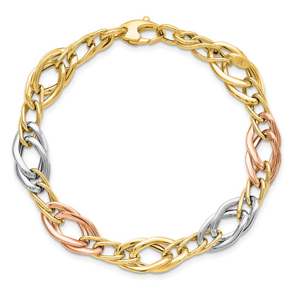 14K Tri Color Polished Link Bracelet