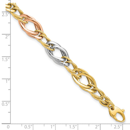 14K Tri Color Polished Link Bracelet