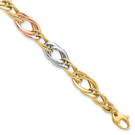 14K Tri Color Polished Link Bracelet