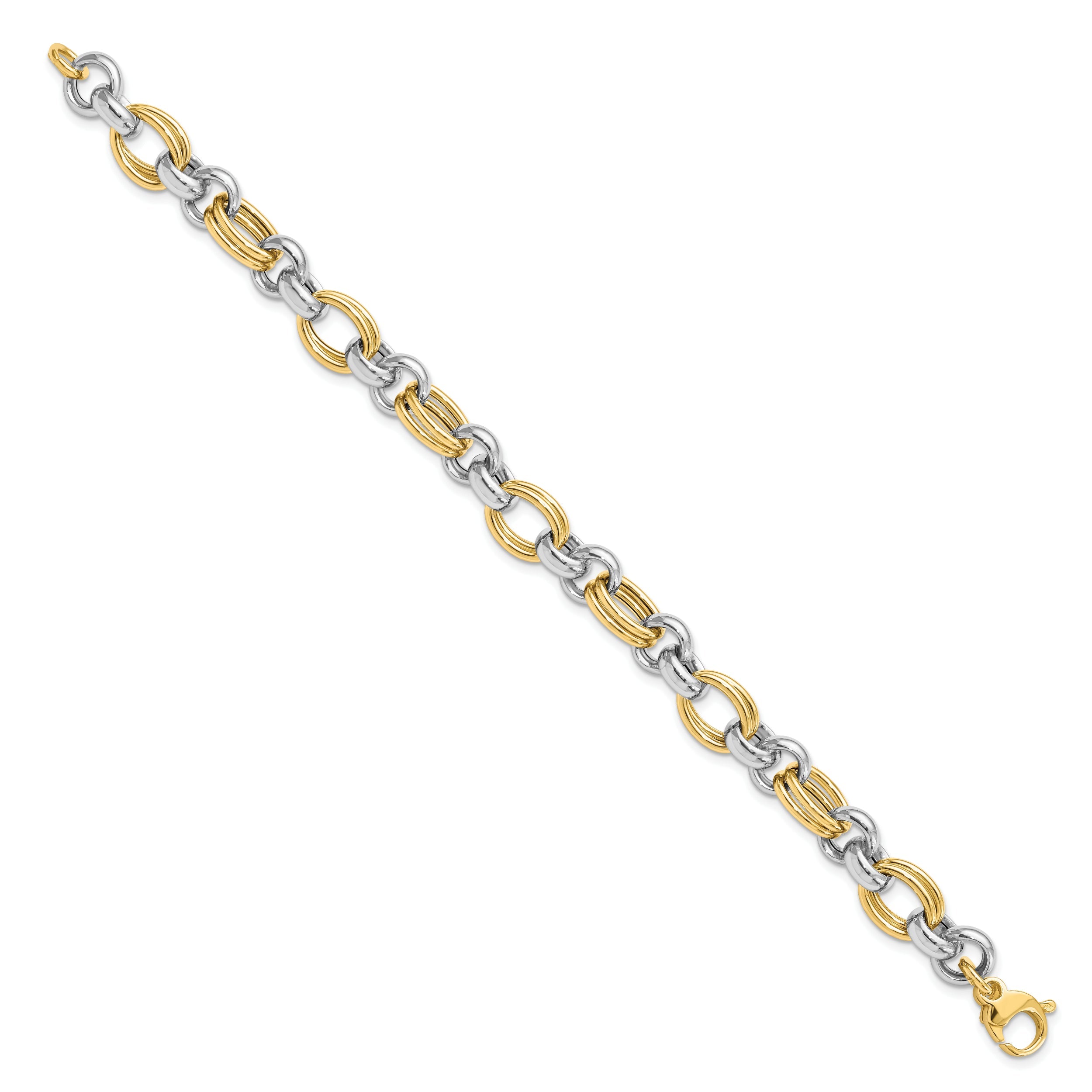 14K Two Tone Polished Link Bracelet