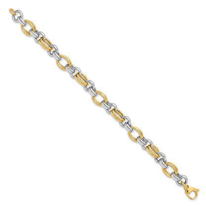 14K Two Tone Polished Link Bracelet