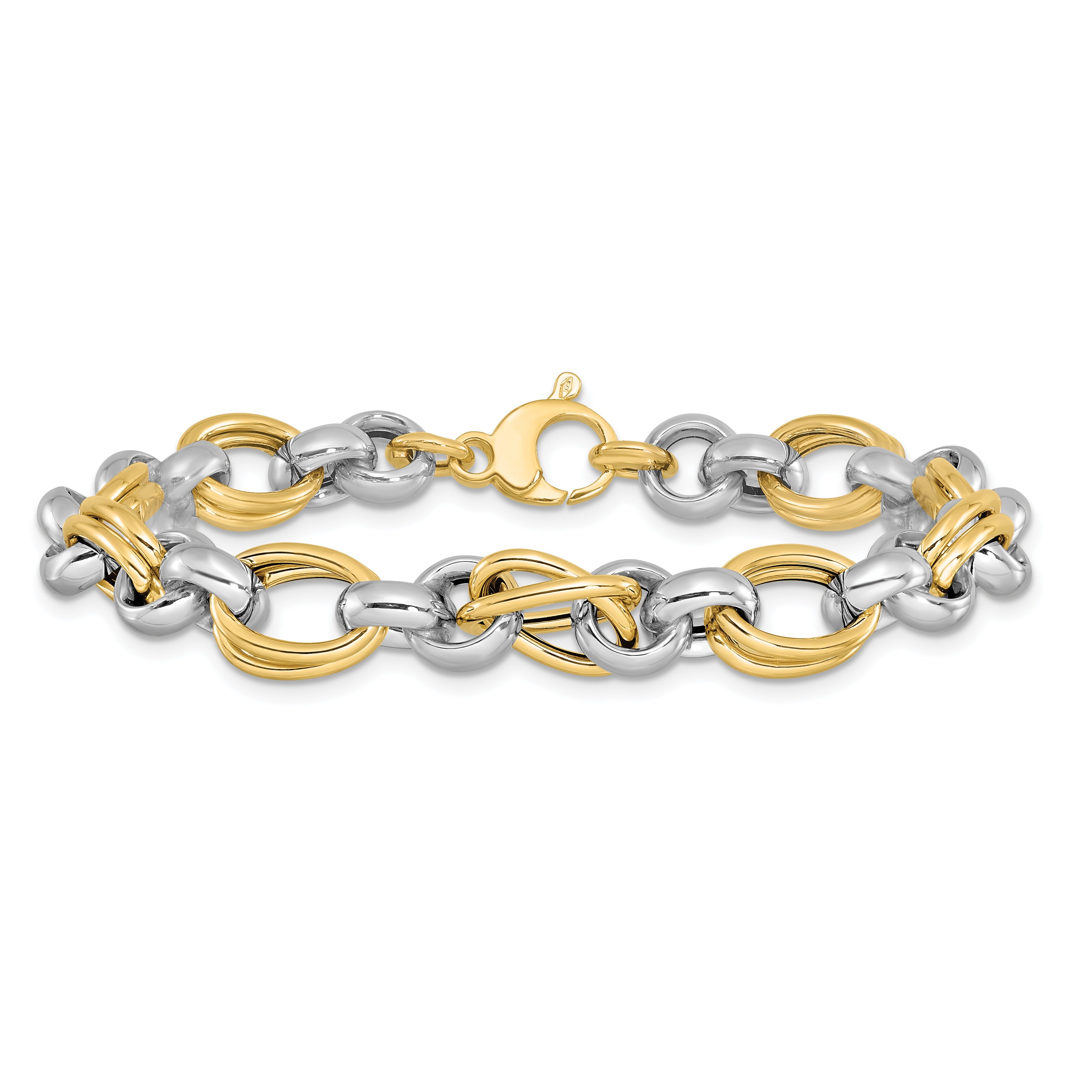 14K Two Tone Polished Link Bracelet
