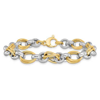 14K Two Tone Polished Link Bracelet