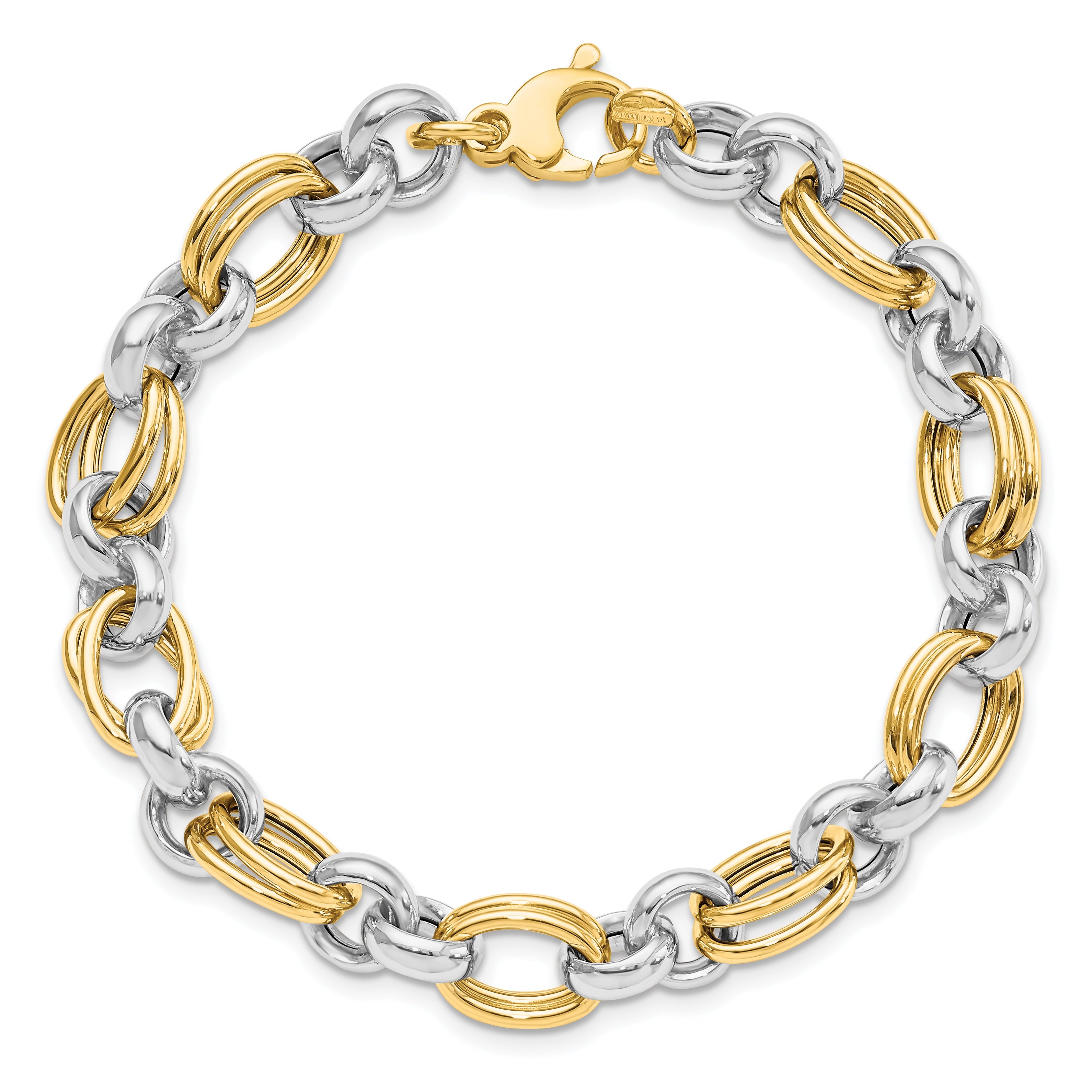 14K Two Tone Polished Link Bracelet