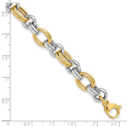 14K Two Tone Polished Link Bracelet